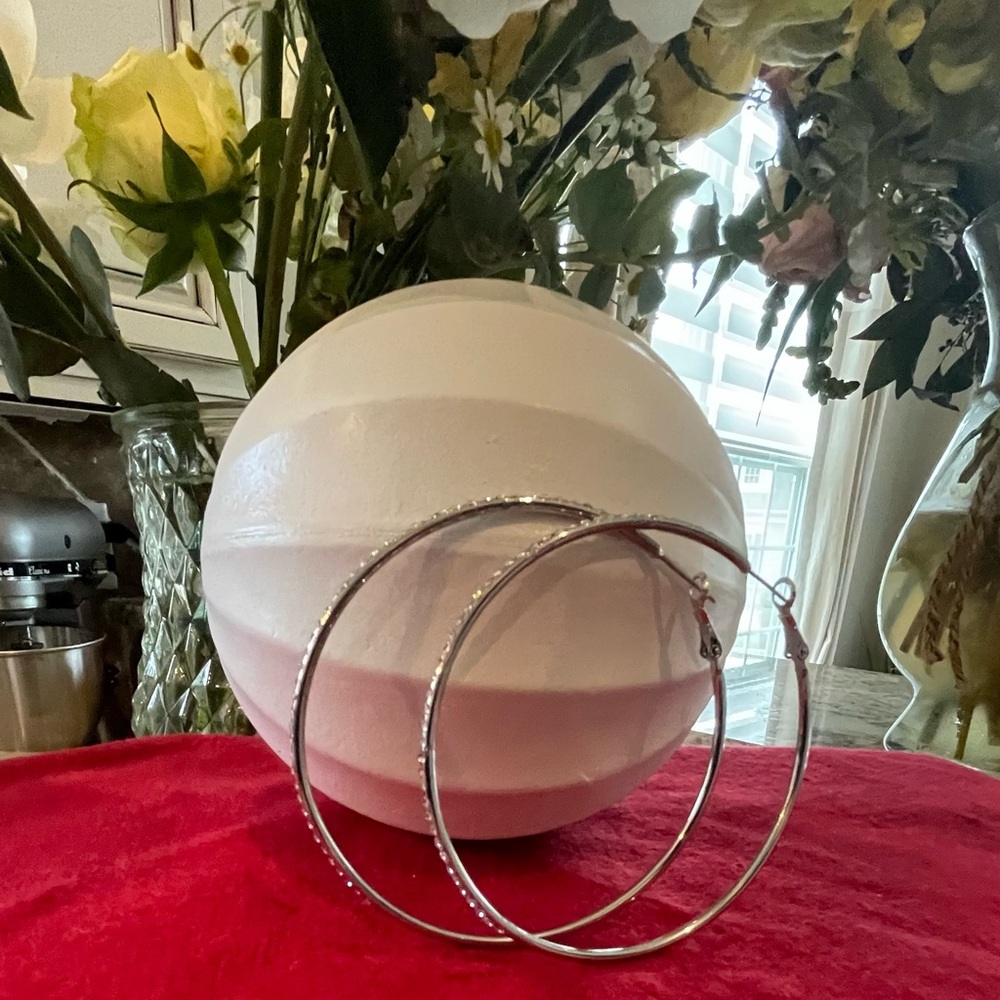Large silver and crystal hoop earrings